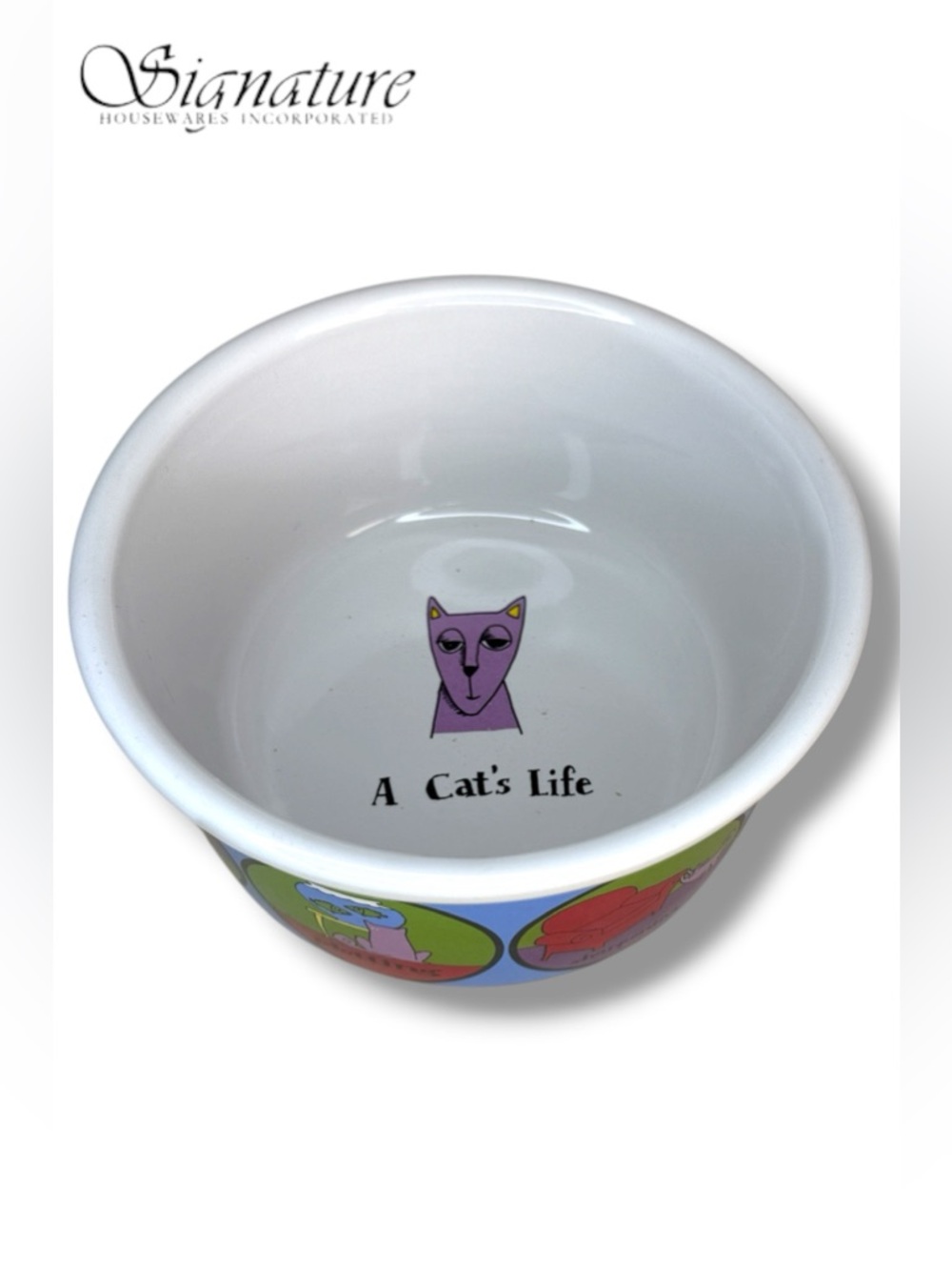 Ursula Dodge Design 6" Signature Houseware "A Cat's Life" Ceramic Pet Food Dish